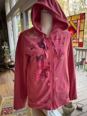 Eddie Bauer Pink Floral Zip-Up Hooded sweatshirt Jacket